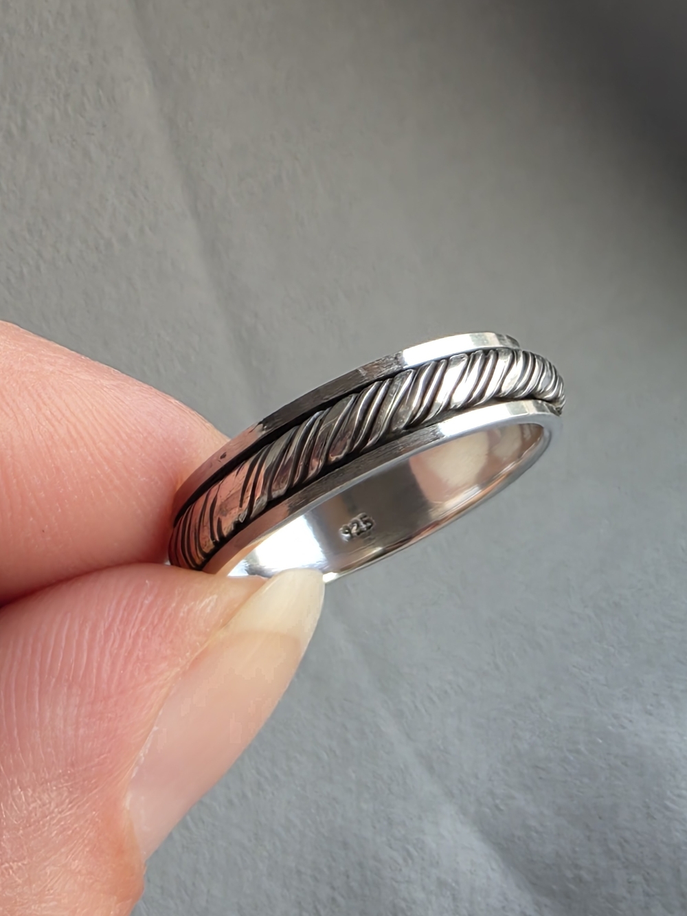 Sterling Silver Mens Twisted Rope Ring- Silver